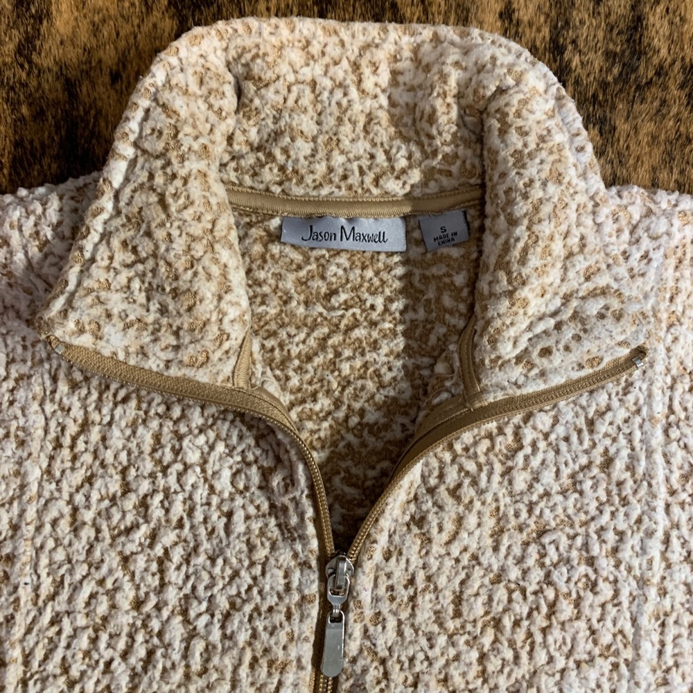 Jason Maxwell size Small brown and off white zip up hoodie with front pockets. - Picture 3 of 10